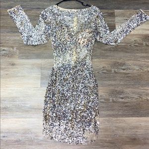 Silver sequin sheer cocktail dress size 0.